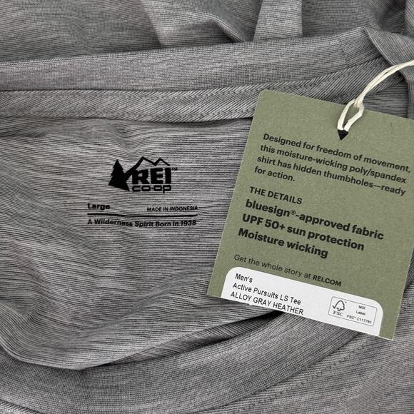 REI Active Pursuits Shirt Mens Large Activewear Layer UPF 50 Thumbholes Gray NEW - Picture 3 of 10